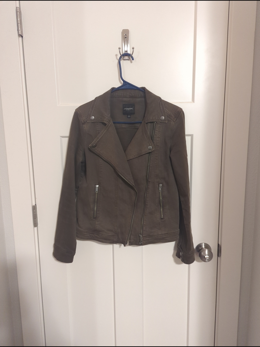 Liverpool Olive Green Moto-Style Jean Jacket